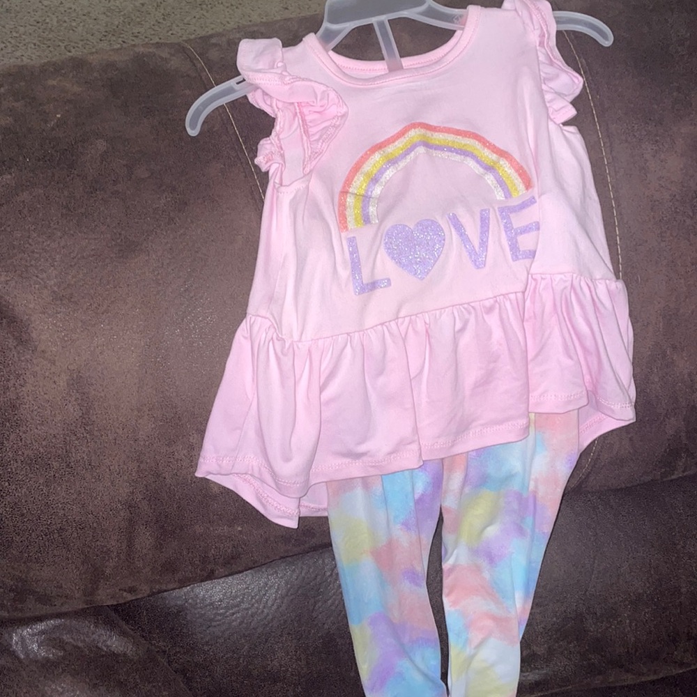 Short sleeve size 3T Rainbow shirts, and matching Leggins tie-dyed for a girl